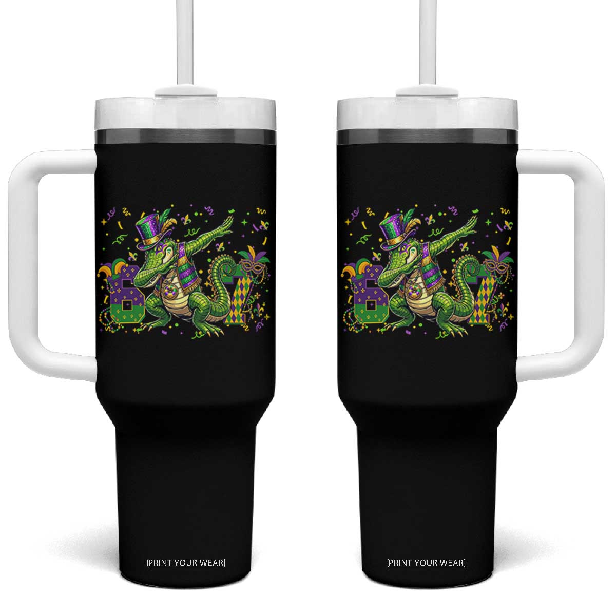 Funny Dabbing Alligator 67 Mardi Gras Six Seven Meme Tumbler With Handle TS11 One Size: 40 oz Black Print Your Wear