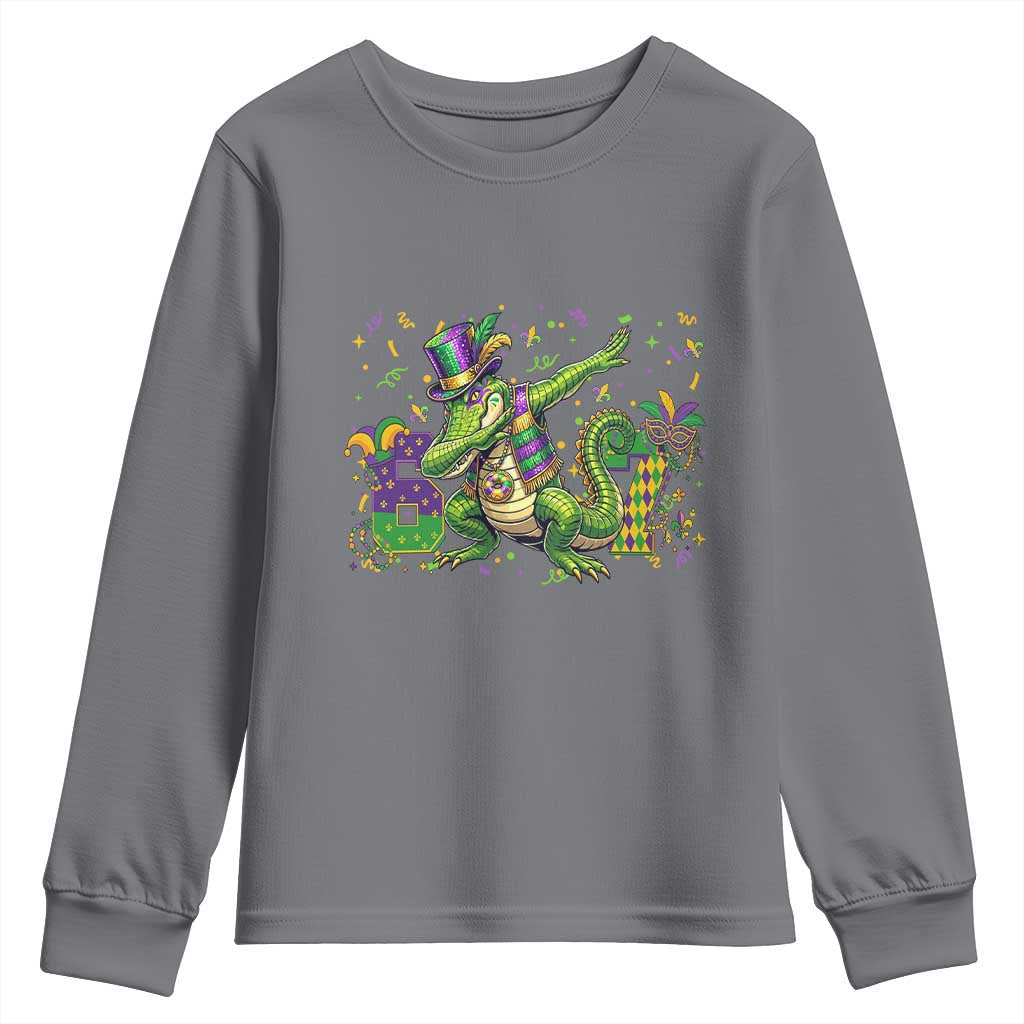 Funny Dabbing Alligator 67 Mardi Gras Six Seven Meme Youth Sweatshirt TS11 Charcoal Print Your Wear