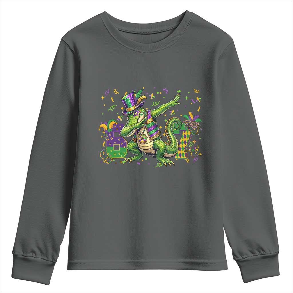 Funny Dabbing Alligator 67 Mardi Gras Six Seven Meme Youth Sweatshirt TS11 Dark Heather Print Your Wear