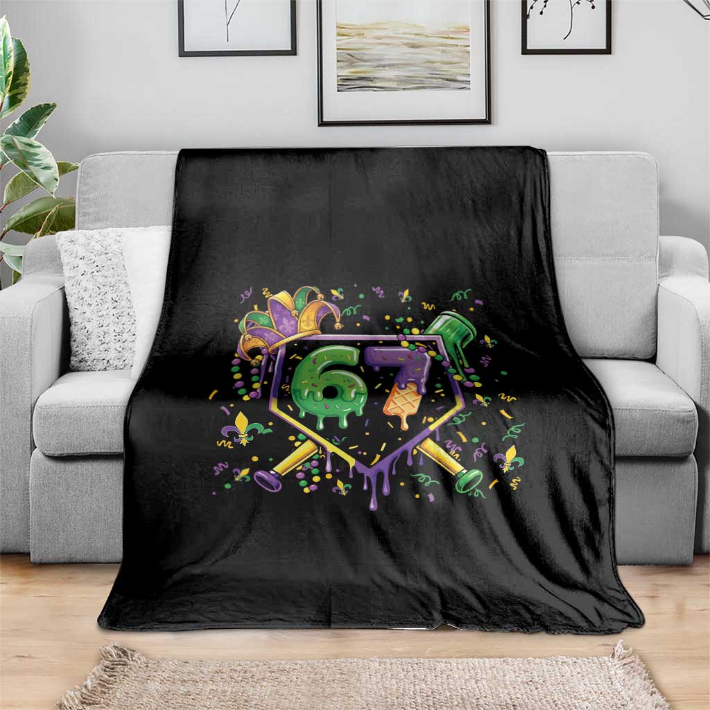 Funny Baseball Mardi Gras 67 Ice Cream Drip Throw Blanket Six Seven Meme Carnival TS11 Print Your Wear