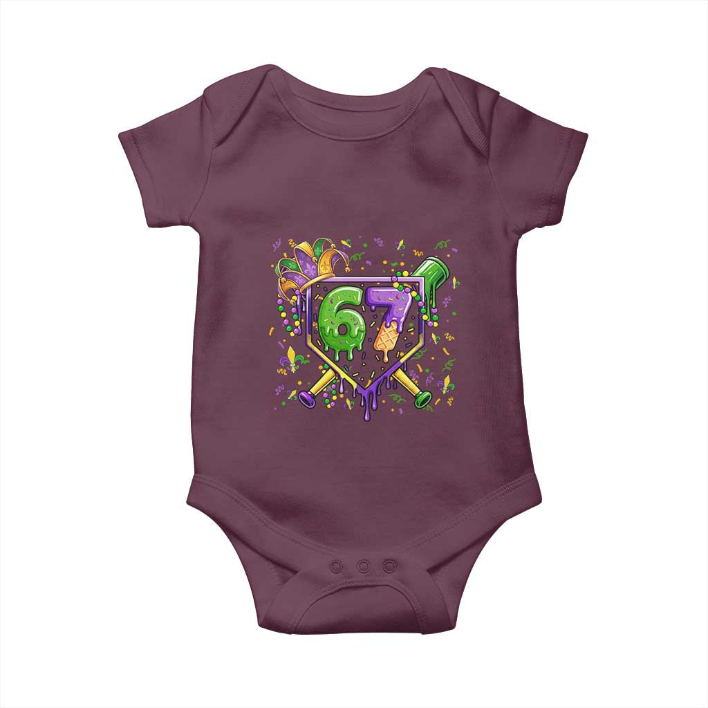 Funny Baseball Mardi Gras 67 Ice Cream Drip Baby Onesie Six Seven Meme Carnival TS11 Maroon Print Your Wear