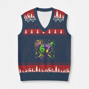 Funny Baseball Mardi Gras 67 Ice Cream Drip V-Neck Knit Sweater Vest Six Seven Meme Carnival TS11 Navy Red Print Your Wear