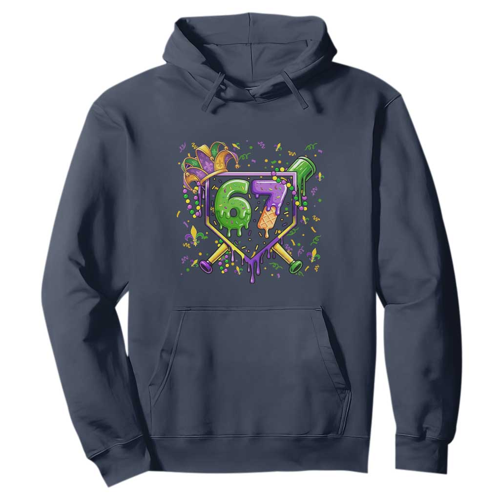 Funny Baseball Mardi Gras 67 Ice Cream Drip Hoodie Six Seven Meme Carnival TS11 Navy Print Your Wear