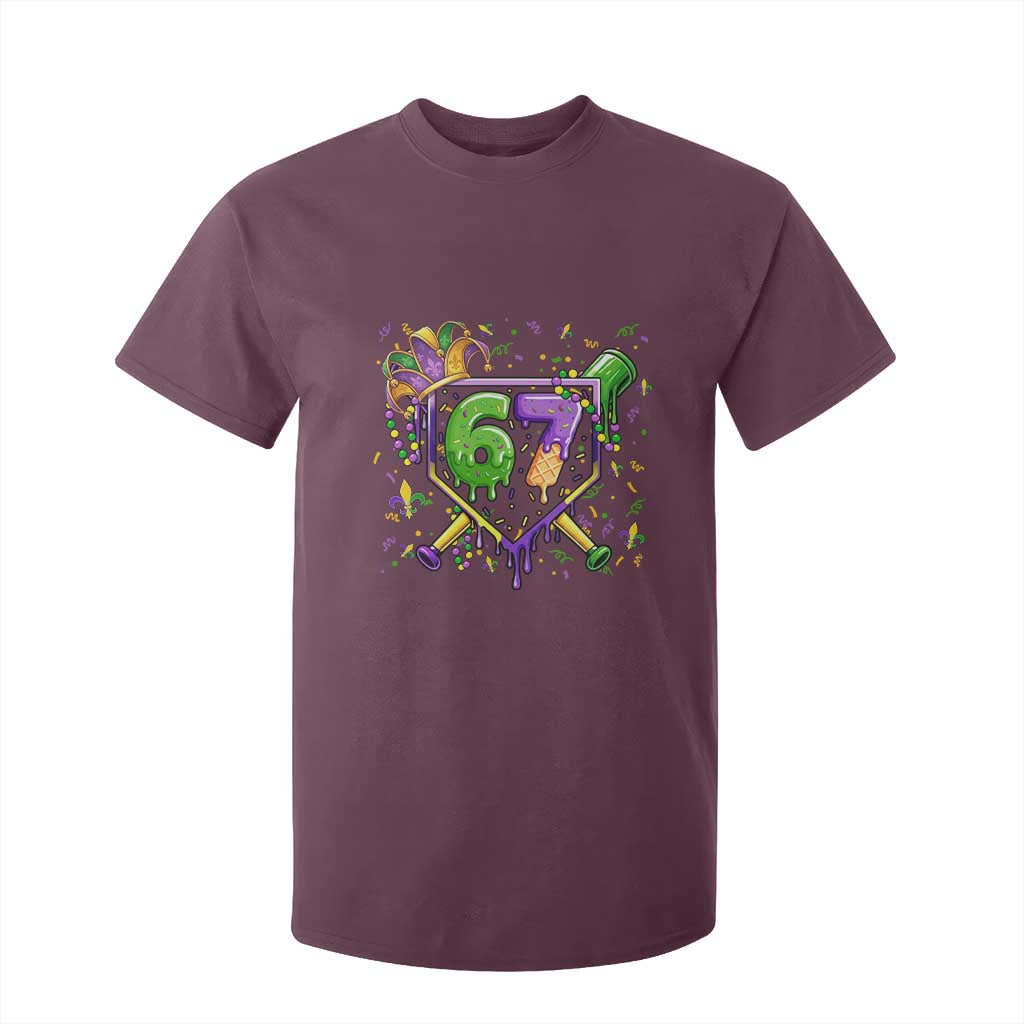 Funny Baseball Mardi Gras 67 Ice Cream Drip T Shirt For Kid Six Seven Meme Carnival TS11 Maroon Print Your Wear