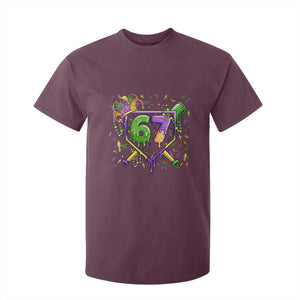 Funny Baseball Mardi Gras 67 Ice Cream Drip T Shirt For Kid Six Seven Meme Carnival TS11 Maroon Print Your Wear
