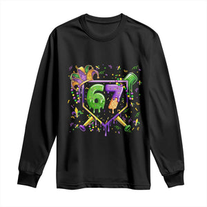Funny Baseball Mardi Gras 67 Ice Cream Drip Long Sleeve Shirt Six Seven Meme Carnival TS11 Black Print Your Wear