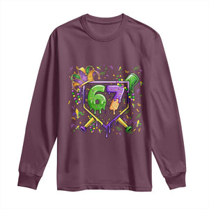 Funny Baseball Mardi Gras 67 Ice Cream Drip Long Sleeve Shirt Six Seven Meme Carnival TS11 Maroon Print Your Wear