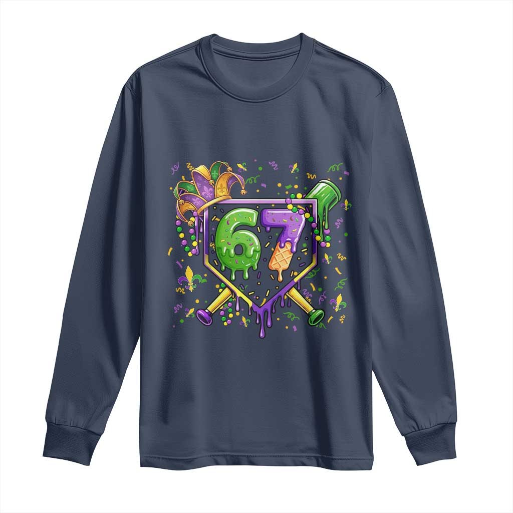 Funny Baseball Mardi Gras 67 Ice Cream Drip Long Sleeve Shirt Six Seven Meme Carnival TS11 Navy Print Your Wear