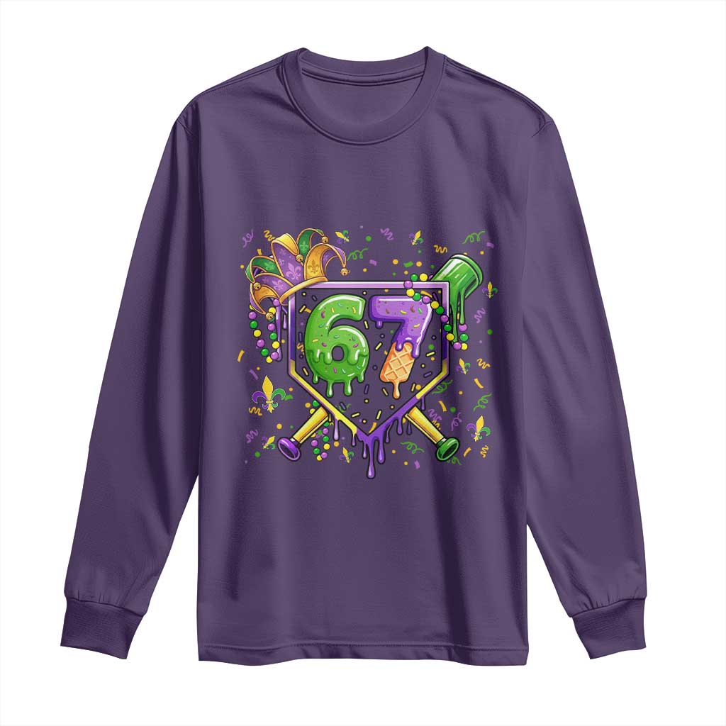 Funny Baseball Mardi Gras 67 Ice Cream Drip Long Sleeve Shirt Six Seven Meme Carnival TS11 Purple Print Your Wear