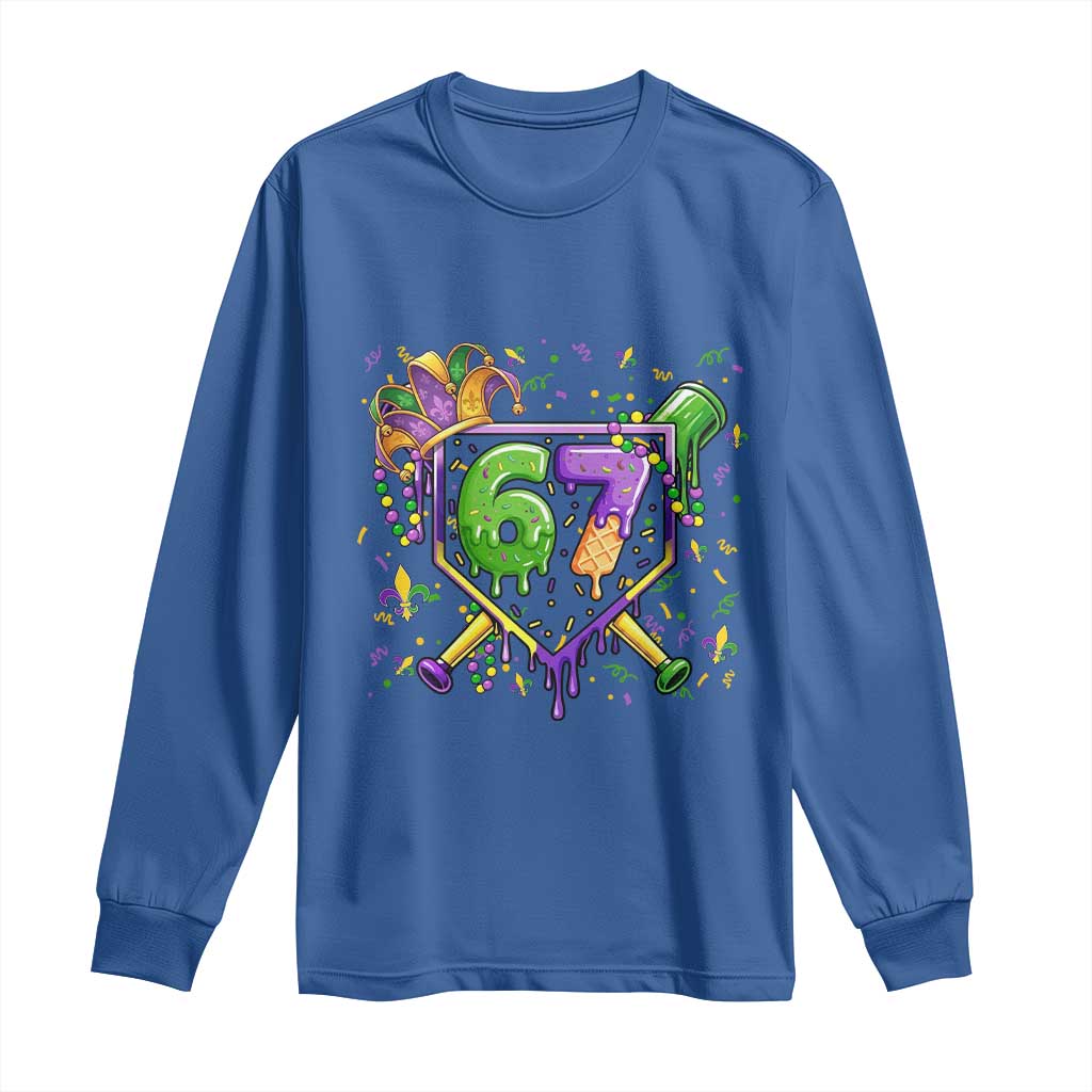 Funny Baseball Mardi Gras 67 Ice Cream Drip Long Sleeve Shirt Six Seven Meme Carnival TS11 Royal Blue Print Your Wear