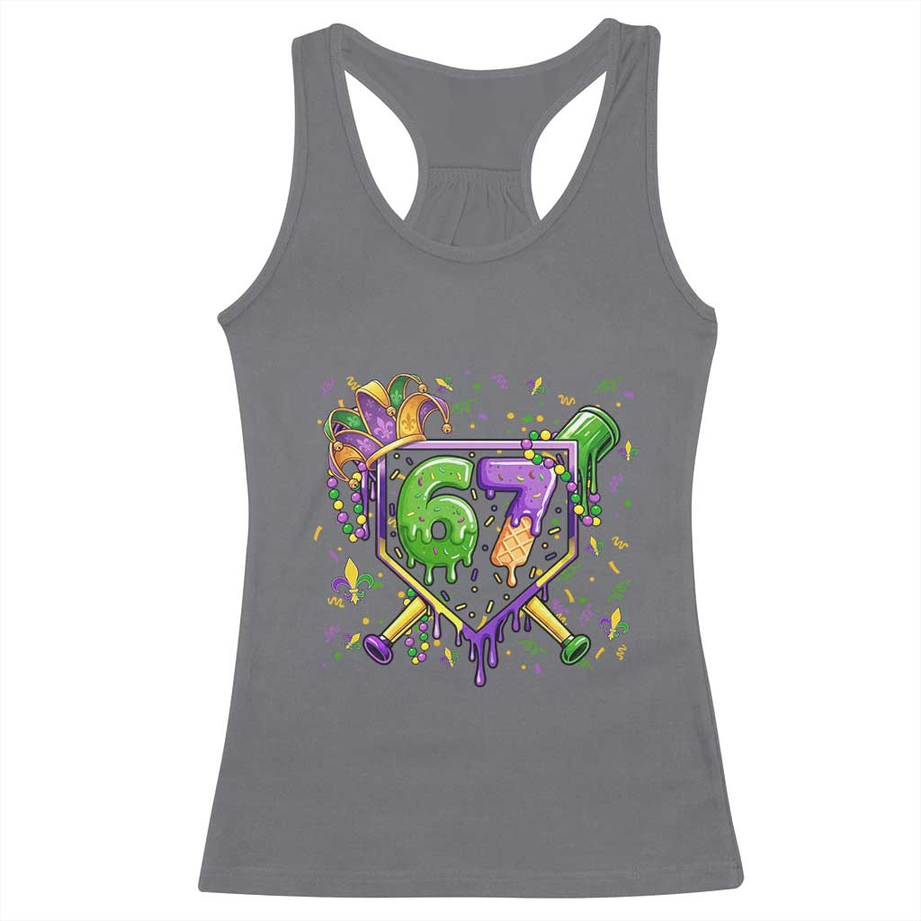 Funny Baseball Mardi Gras 67 Ice Cream Drip Racerback Tank Top Six Seven Meme Carnival TS11 Charcoal Print Your Wear