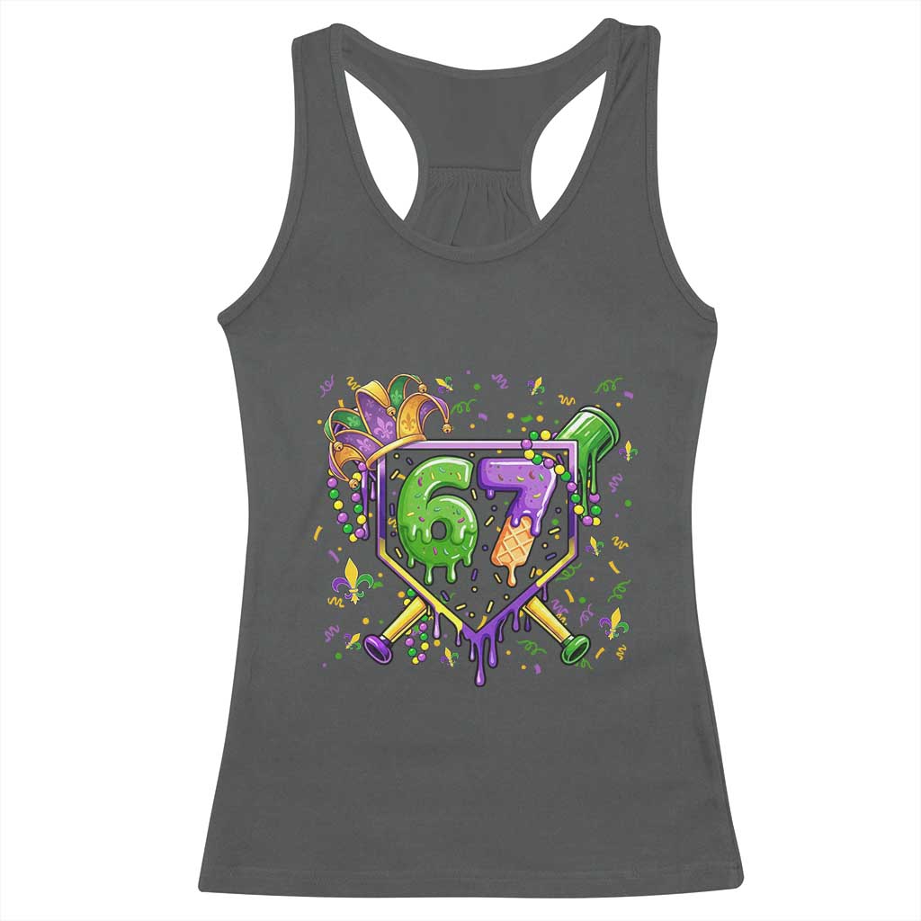 Funny Baseball Mardi Gras 67 Ice Cream Drip Racerback Tank Top Six Seven Meme Carnival TS11 Dark Heather Print Your Wear