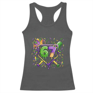 Funny Baseball Mardi Gras 67 Ice Cream Drip Racerback Tank Top Six Seven Meme Carnival TS11 Dark Heather Print Your Wear