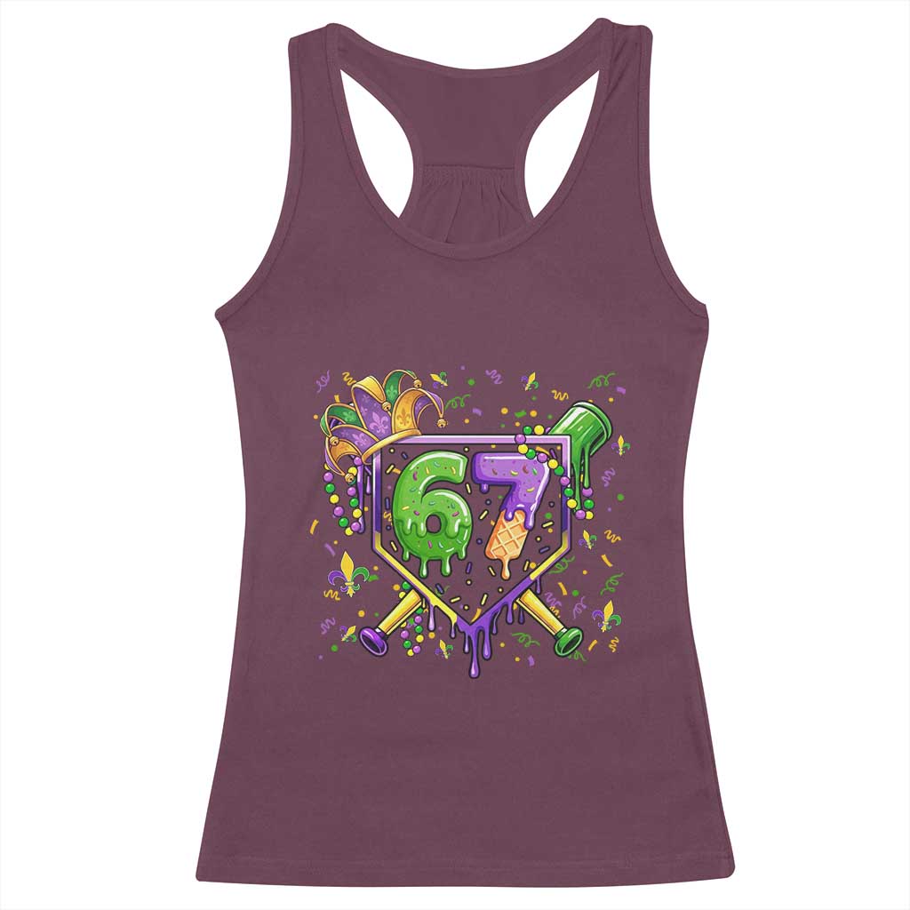 Funny Baseball Mardi Gras 67 Ice Cream Drip Racerback Tank Top Six Seven Meme Carnival TS11 Maroon Print Your Wear