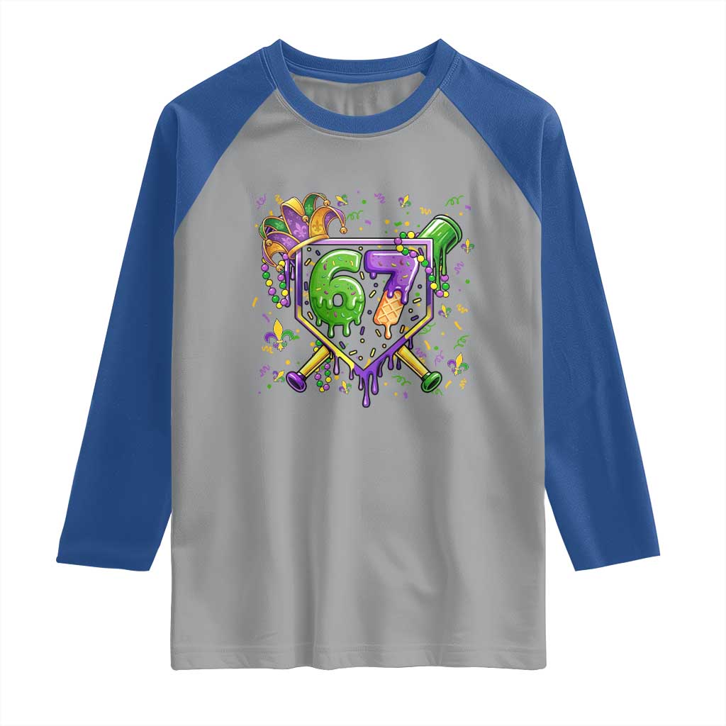 Funny Baseball Mardi Gras 67 Ice Cream Drip Raglan Shirt Six Seven Meme Carnival TS11 Sport Gray Royal Print Your Wear