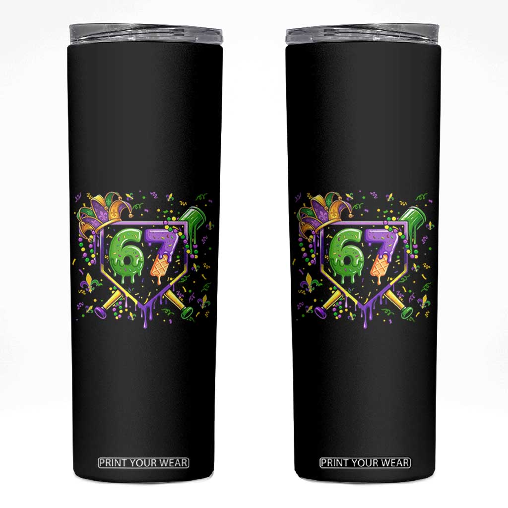 Funny Baseball Mardi Gras 67 Ice Cream Drip Skinny Tumbler Six Seven Meme Carnival TS11 Black Print Your Wear