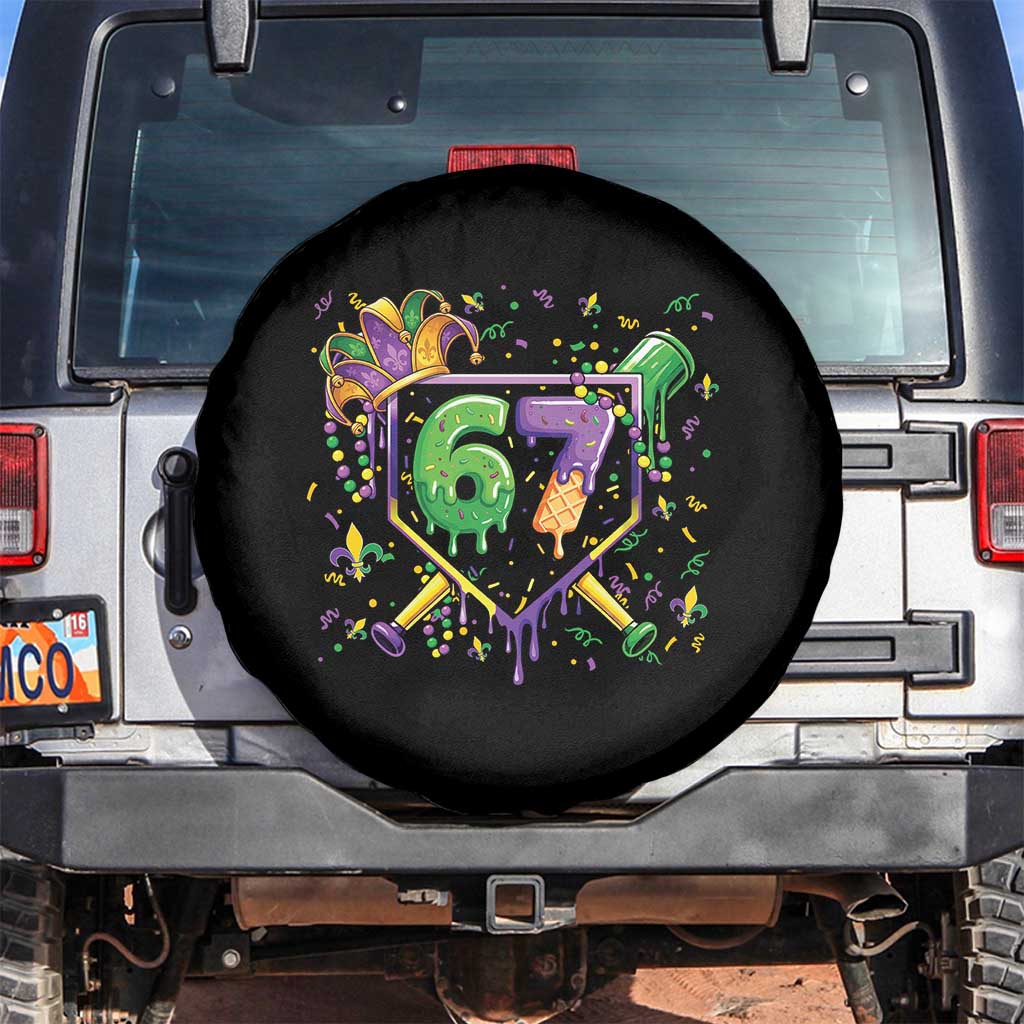 Funny Baseball Mardi Gras 67 Ice Cream Drip Spare Tire Cover Six Seven Meme Carnival TS11 No hole Black Print Your Wear