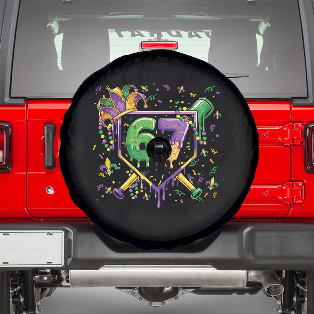 Funny Baseball Mardi Gras 67 Ice Cream Drip Spare Tire Cover Six Seven Meme Carnival TS11 Black Print Your Wear