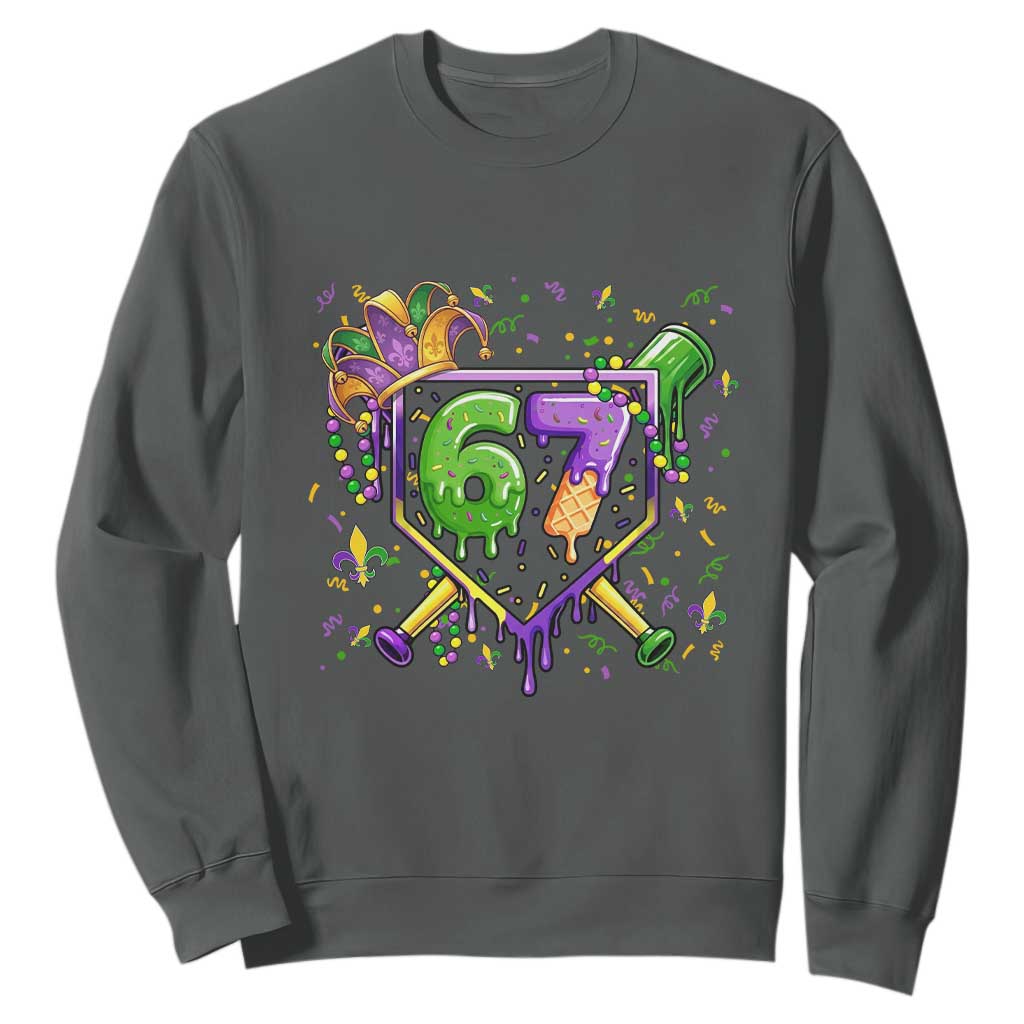 Funny Baseball Mardi Gras 67 Ice Cream Drip Sweatshirt Six Seven Meme Carnival TS11 Dark Heather Print Your Wear