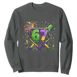 Funny Baseball Mardi Gras 67 Ice Cream Drip Sweatshirt Six Seven Meme Carnival TS11 Dark Heather Print Your Wear