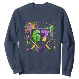 Funny Baseball Mardi Gras 67 Ice Cream Drip Sweatshirt Six Seven Meme Carnival TS11 Navy Print Your Wear