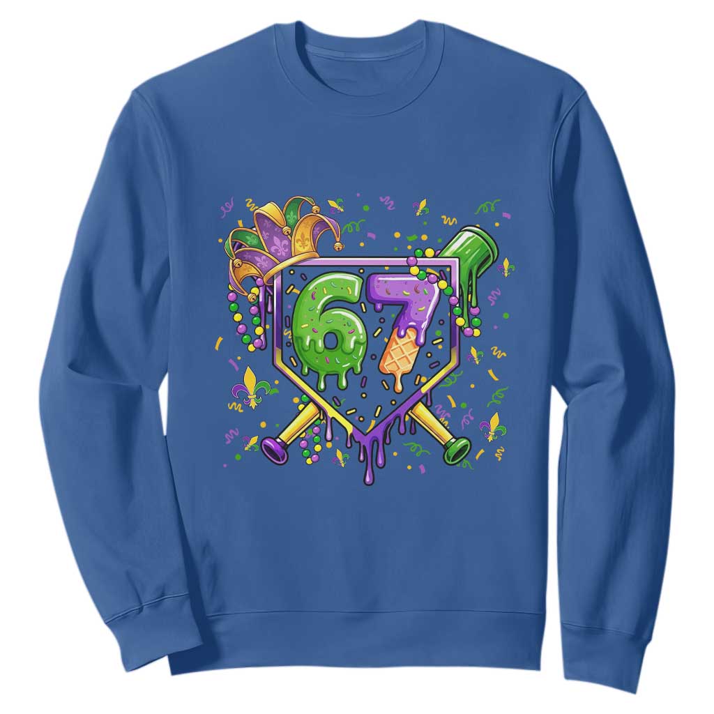 Funny Baseball Mardi Gras 67 Ice Cream Drip Sweatshirt Six Seven Meme Carnival TS11 Royal Blue Print Your Wear