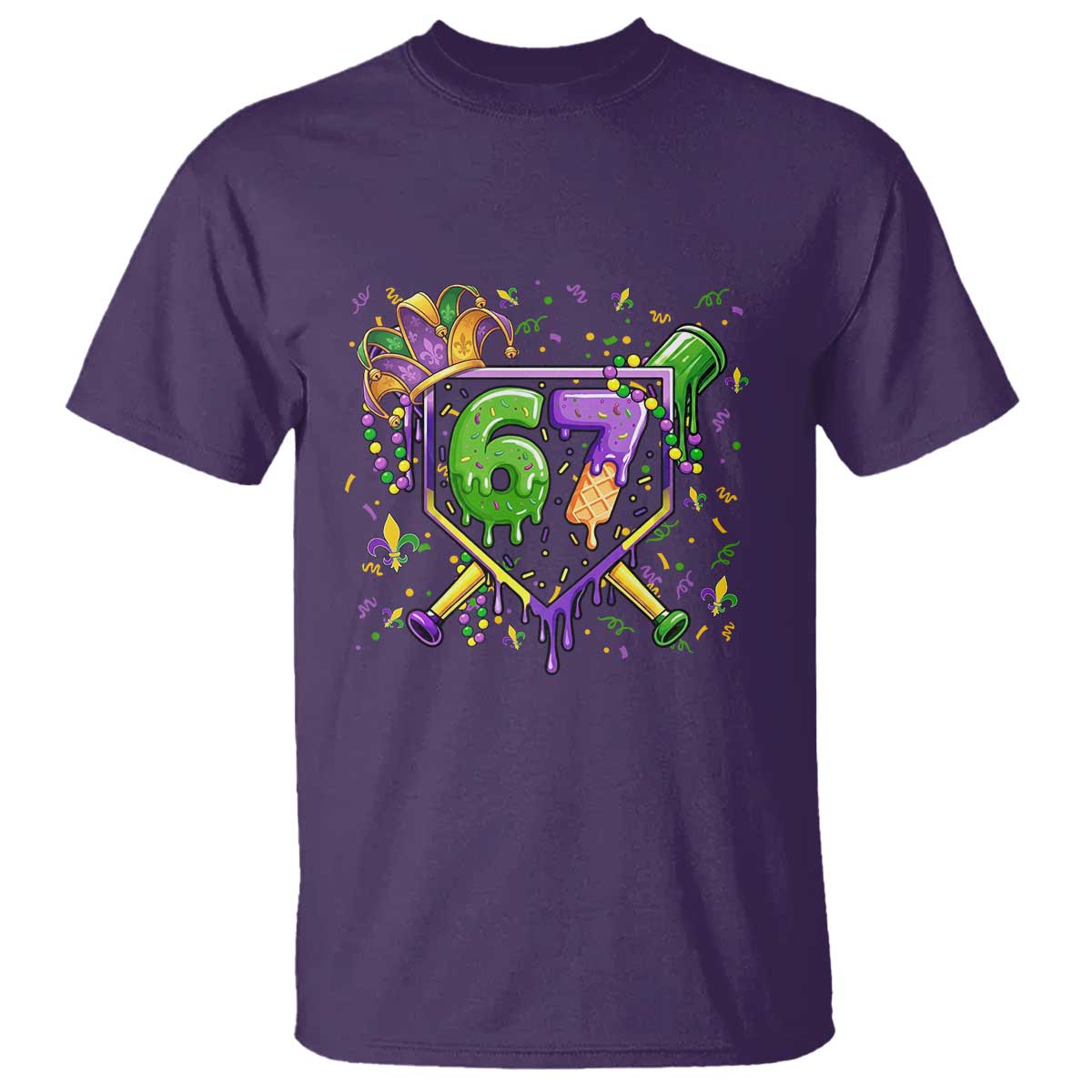 Funny Baseball Mardi Gras 67 Ice Cream Drip T Shirt Six Seven Meme Carnival TS11 Purple Print Your Wear