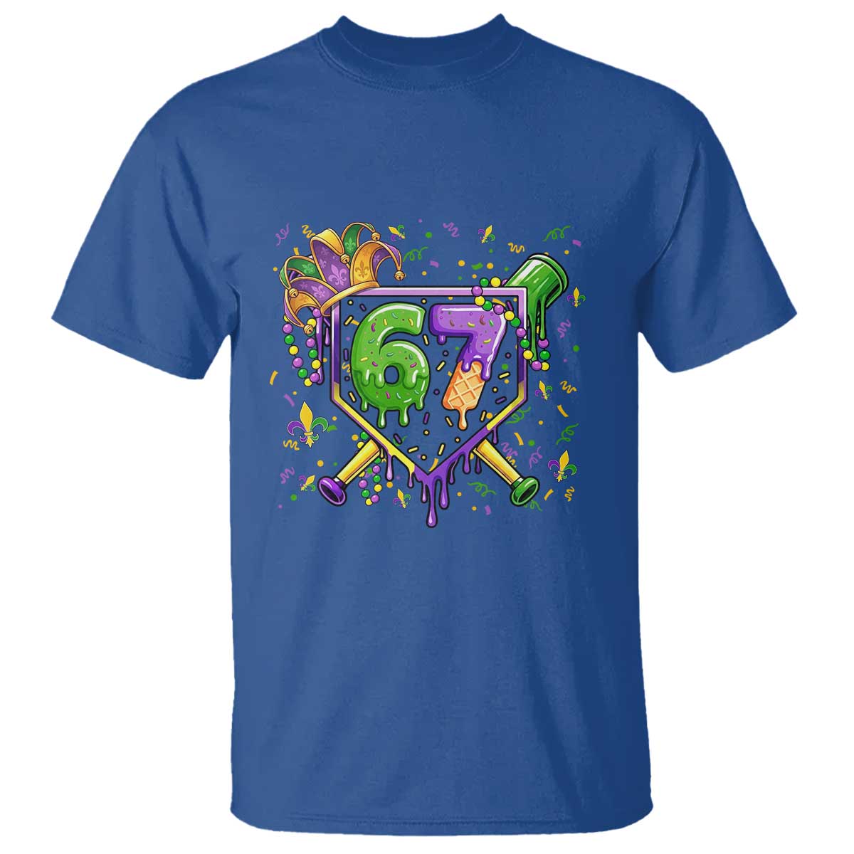 Funny Baseball Mardi Gras 67 Ice Cream Drip T Shirt Six Seven Meme Carnival TS11 Royal Blue Print Your Wear