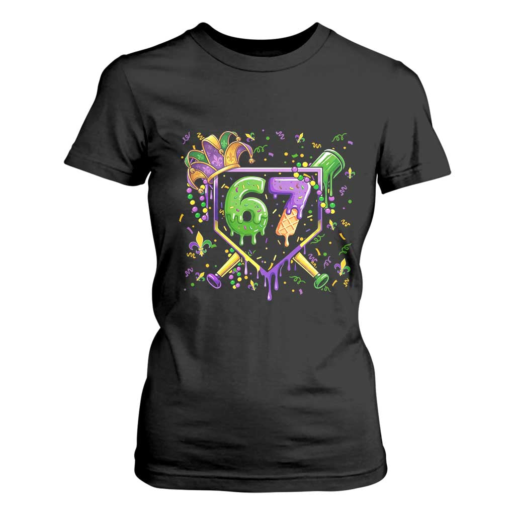 Funny Baseball Mardi Gras 67 Ice Cream Drip T Shirt For Women Six Seven Meme Carnival TS11 Black Print Your Wear