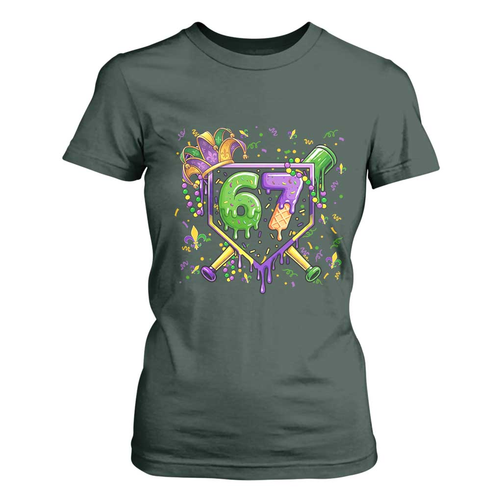 Funny Baseball Mardi Gras 67 Ice Cream Drip T Shirt For Women Six Seven Meme Carnival TS11 Dark Forest Green Print Your Wear