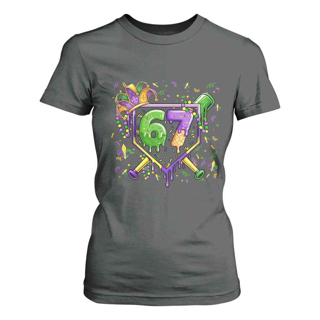 Funny Baseball Mardi Gras 67 Ice Cream Drip T Shirt For Women Six Seven Meme Carnival TS11 Dark Heather Print Your Wear