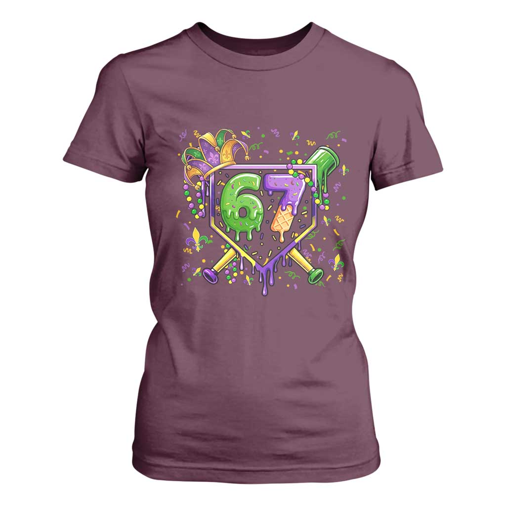 Funny Baseball Mardi Gras 67 Ice Cream Drip T Shirt For Women Six Seven Meme Carnival TS11 Maroon Print Your Wear