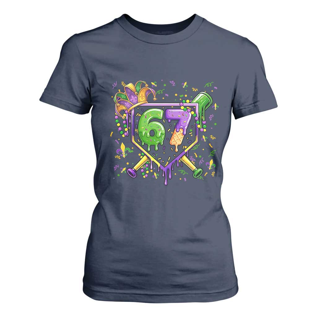 Funny Baseball Mardi Gras 67 Ice Cream Drip T Shirt For Women Six Seven Meme Carnival TS11 Navy Print Your Wear