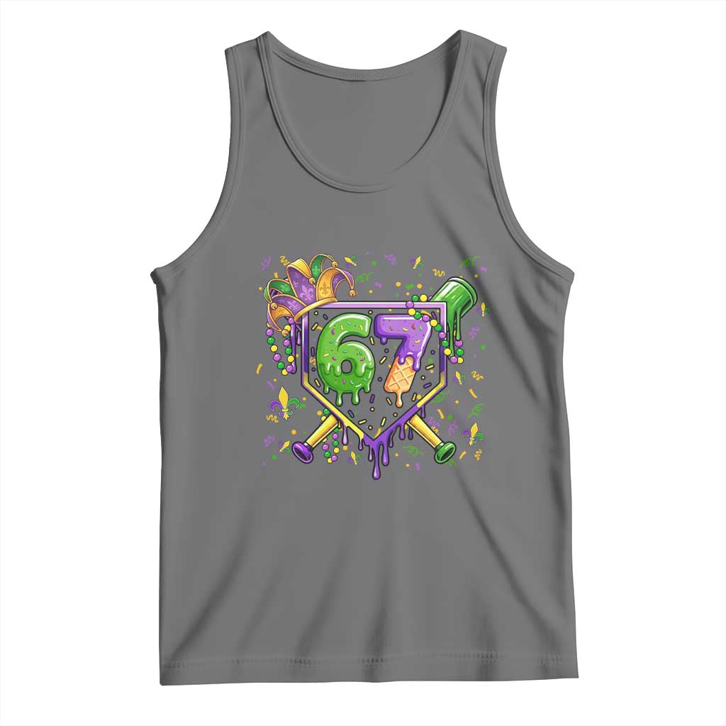 Funny Baseball Mardi Gras 67 Ice Cream Drip Tank Top Six Seven Meme Carnival TS11 Black Heather Print Your Wear