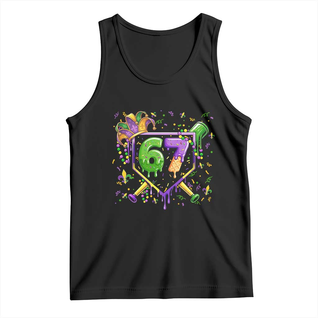 Funny Baseball Mardi Gras 67 Ice Cream Drip Tank Top Six Seven Meme Carnival TS11 Black Print Your Wear