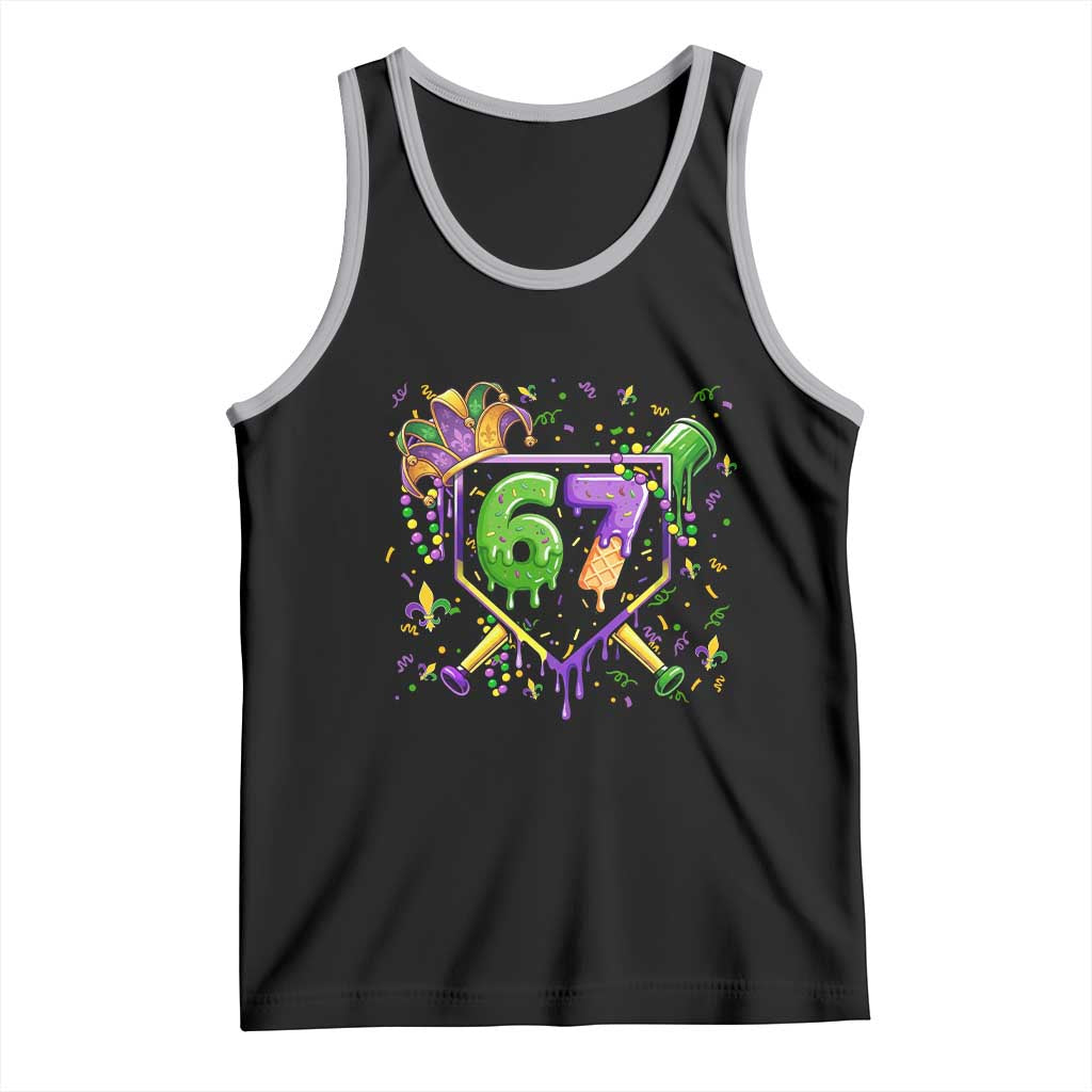 Funny Baseball Mardi Gras 67 Ice Cream Drip Tank Top Six Seven Meme Carnival TS11 Black Athletic Heather Print Your Wear