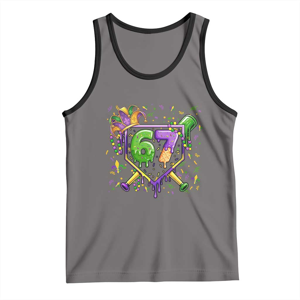 Funny Baseball Mardi Gras 67 Ice Cream Drip Tank Top Six Seven Meme Carnival TS11 Deep Heather Black Print Your Wear