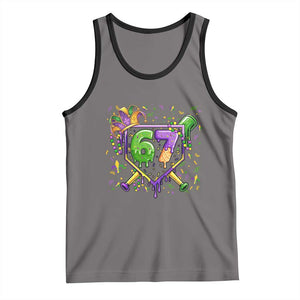Funny Baseball Mardi Gras 67 Ice Cream Drip Tank Top Six Seven Meme Carnival TS11 Deep Heather Black Print Your Wear