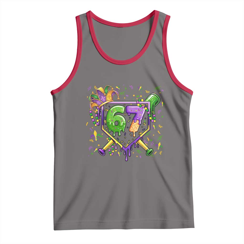 Funny Baseball Mardi Gras 67 Ice Cream Drip Tank Top Six Seven Meme Carnival TS11 Deep Heather Red Print Your Wear
