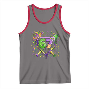 Funny Baseball Mardi Gras 67 Ice Cream Drip Tank Top Six Seven Meme Carnival TS11 Deep Heather Red Print Your Wear