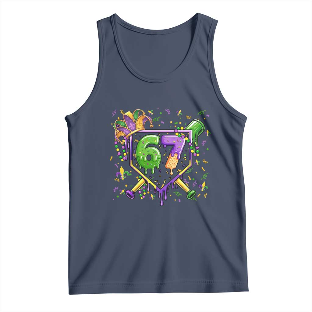 Funny Baseball Mardi Gras 67 Ice Cream Drip Tank Top Six Seven Meme Carnival TS11 Navy Print Your Wear