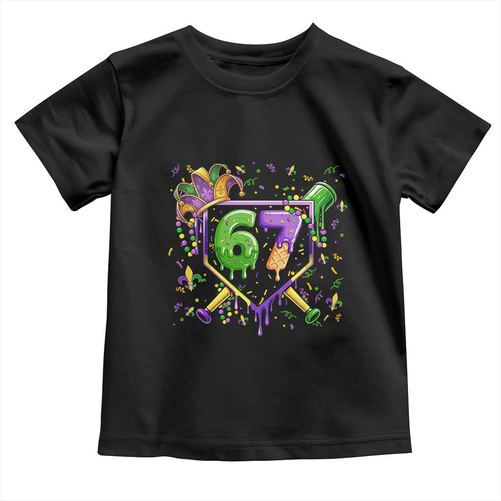 Funny Baseball Mardi Gras 67 Ice Cream Drip Toddler T Shirt Six Seven Meme Carnival TS11 Black Print Your Wear