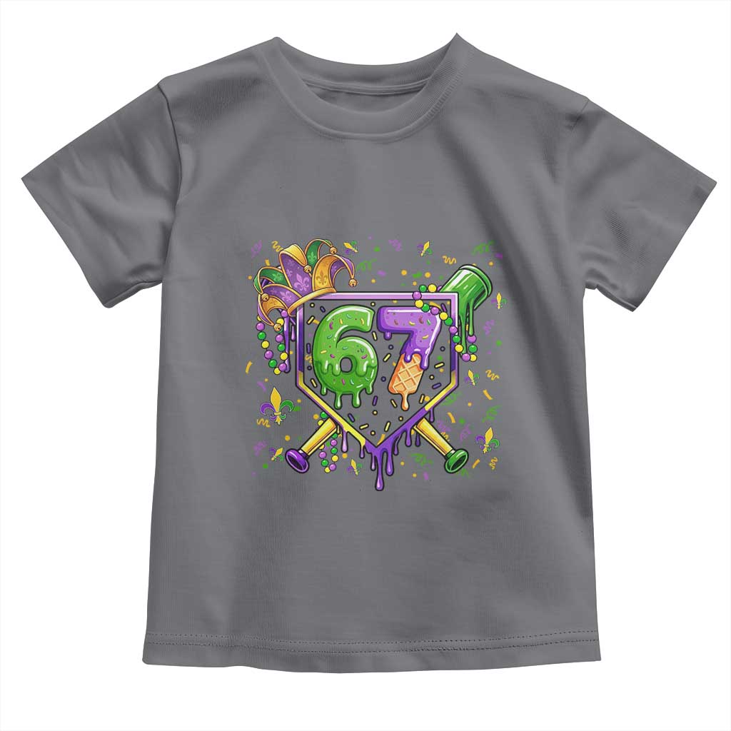 Funny Baseball Mardi Gras 67 Ice Cream Drip Toddler T Shirt Six Seven Meme Carnival TS11 Charcoal Print Your Wear