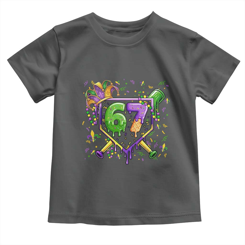 Funny Baseball Mardi Gras 67 Ice Cream Drip Toddler T Shirt Six Seven Meme Carnival TS11 Dark Heather Print Your Wear