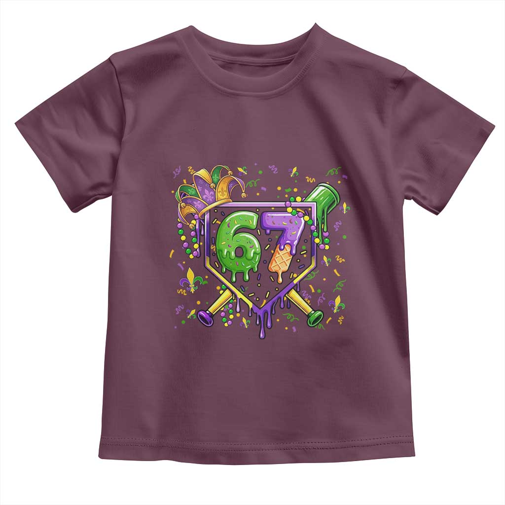 Funny Baseball Mardi Gras 67 Ice Cream Drip Toddler T Shirt Six Seven Meme Carnival TS11 Maroon Print Your Wear