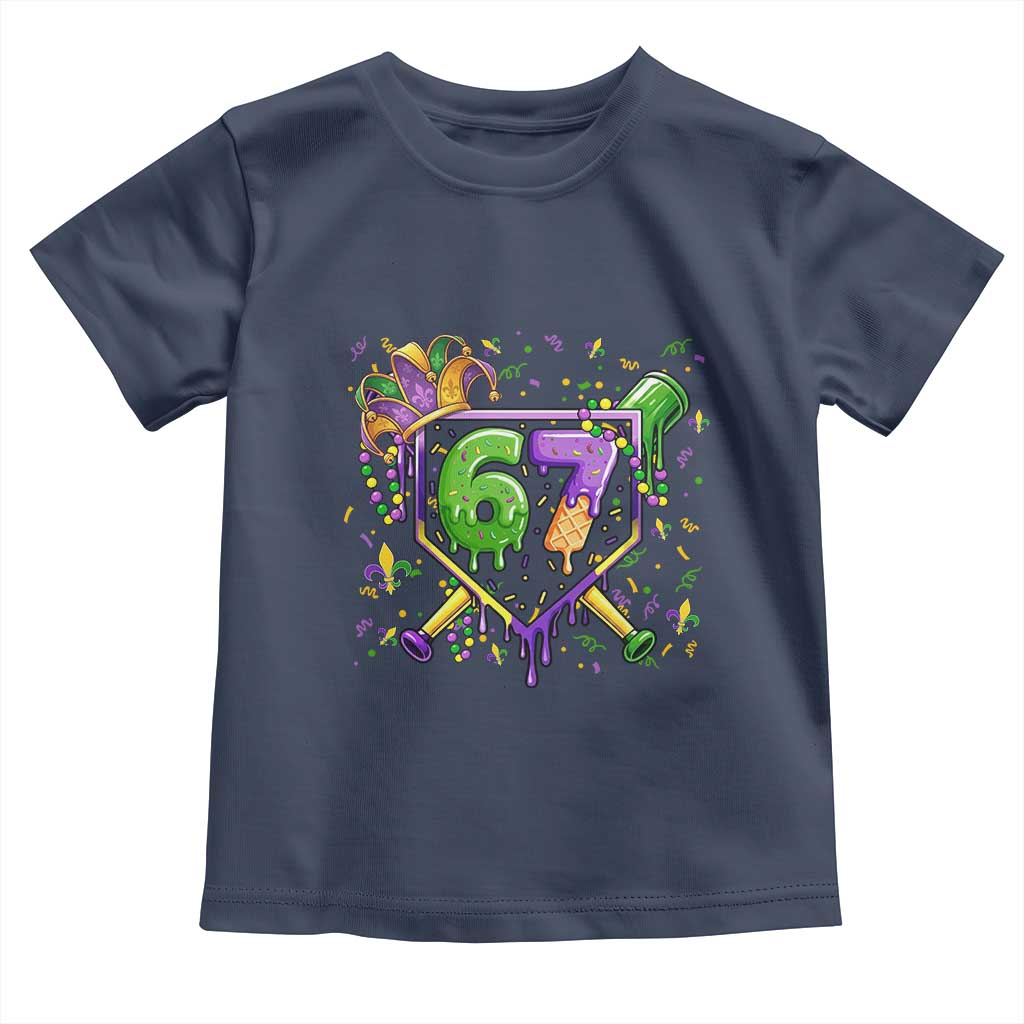 Funny Baseball Mardi Gras 67 Ice Cream Drip Toddler T Shirt Six Seven Meme Carnival TS11 Navy Print Your Wear