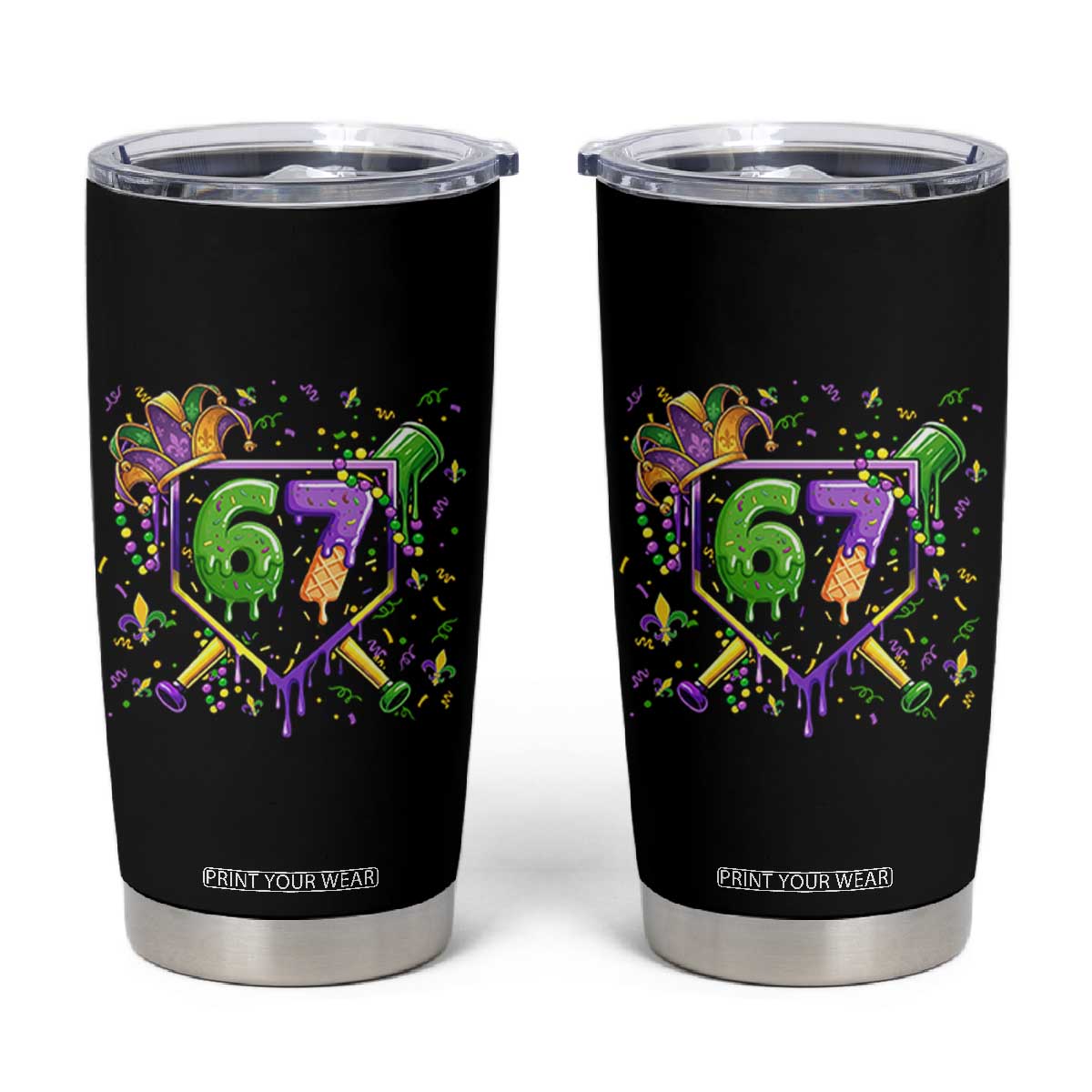 Funny Baseball Mardi Gras 67 Ice Cream Drip Tumbler Cup Six Seven Meme Carnival TS11 Black Print Your Wear
