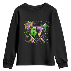 Funny Baseball Mardi Gras 67 Ice Cream Drip Youth Sweatshirt Six Seven Meme Carnival TS11 Black Print Your Wear