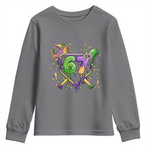 Funny Baseball Mardi Gras 67 Ice Cream Drip Youth Sweatshirt Six Seven Meme Carnival TS11 Charcoal Print Your Wear