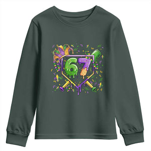 Funny Baseball Mardi Gras 67 Ice Cream Drip Youth Sweatshirt Six Seven Meme Carnival TS11 Dark Forest Green Print Your Wear